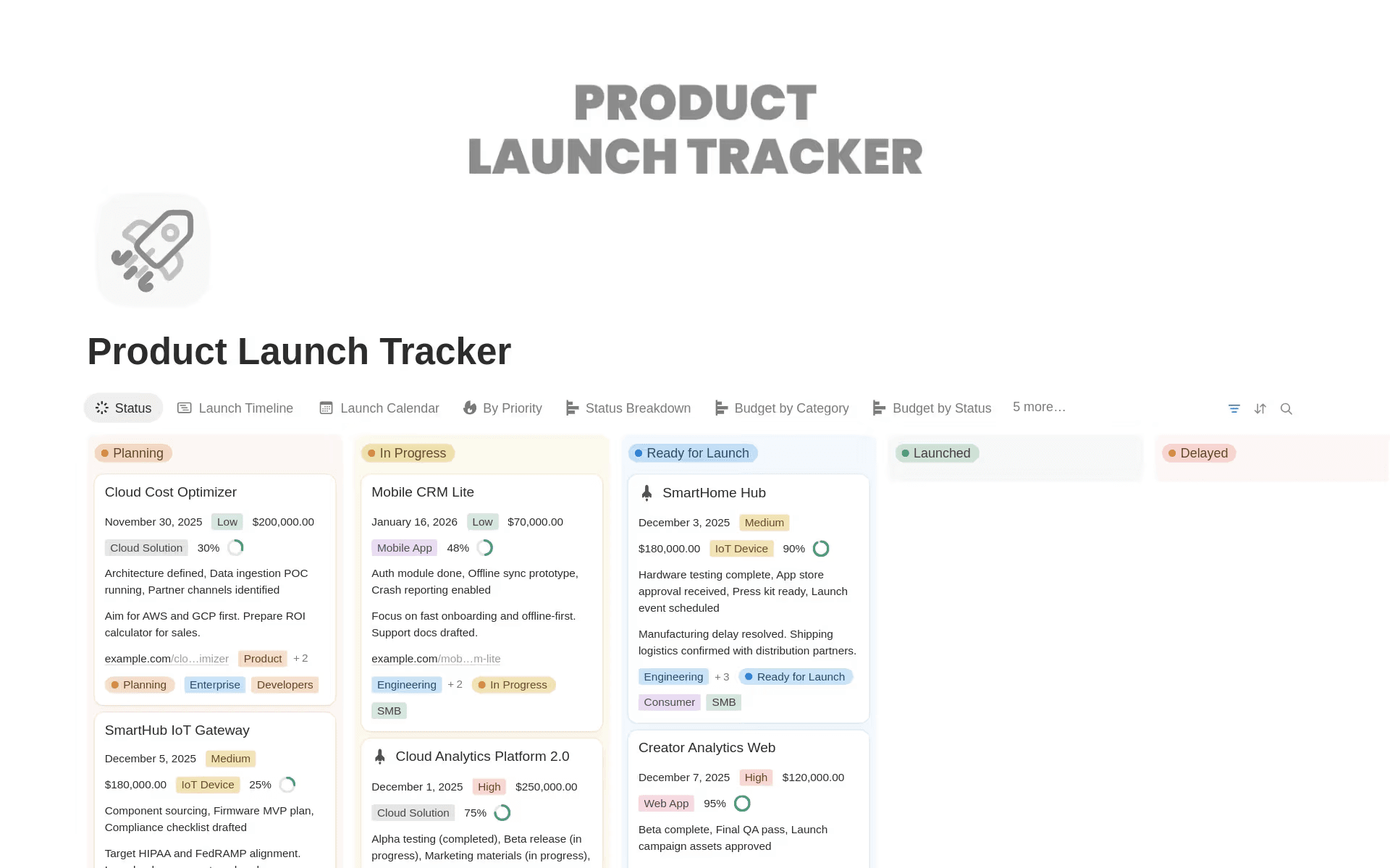 An example of a project plan that’s available as a template in Notion