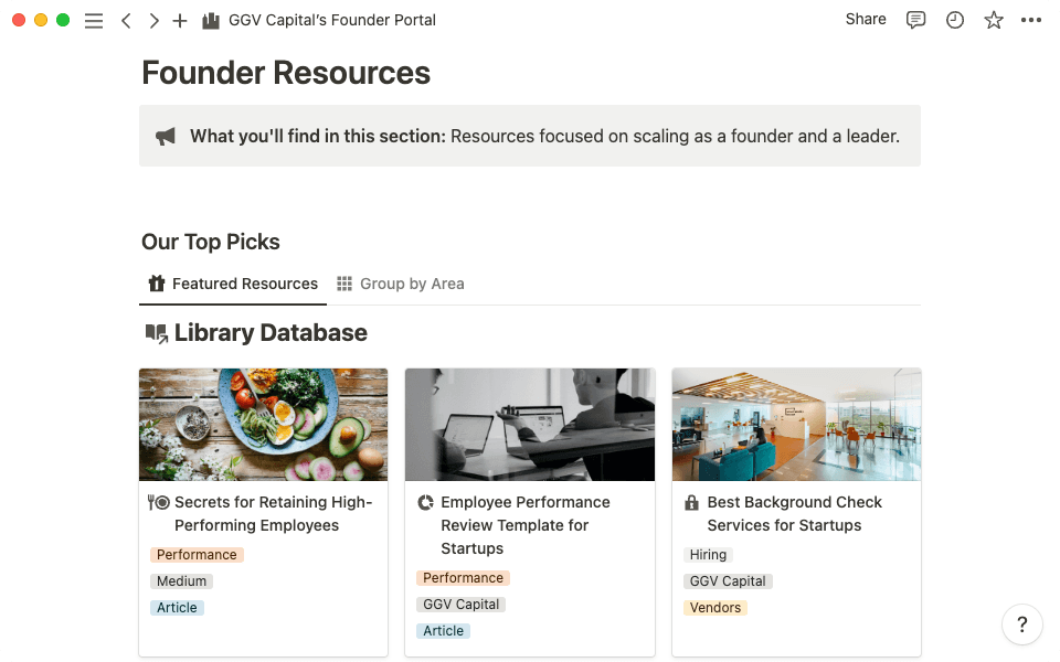 Each section includes top picks and additional resources grouped by area.