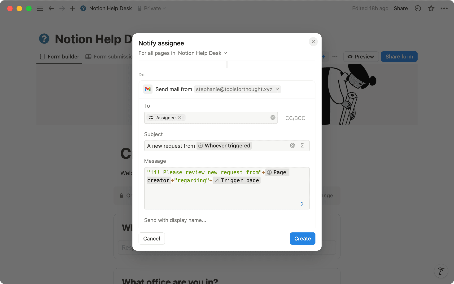 Selecciona «Enviar correo electrónico a» en la lista de acciones