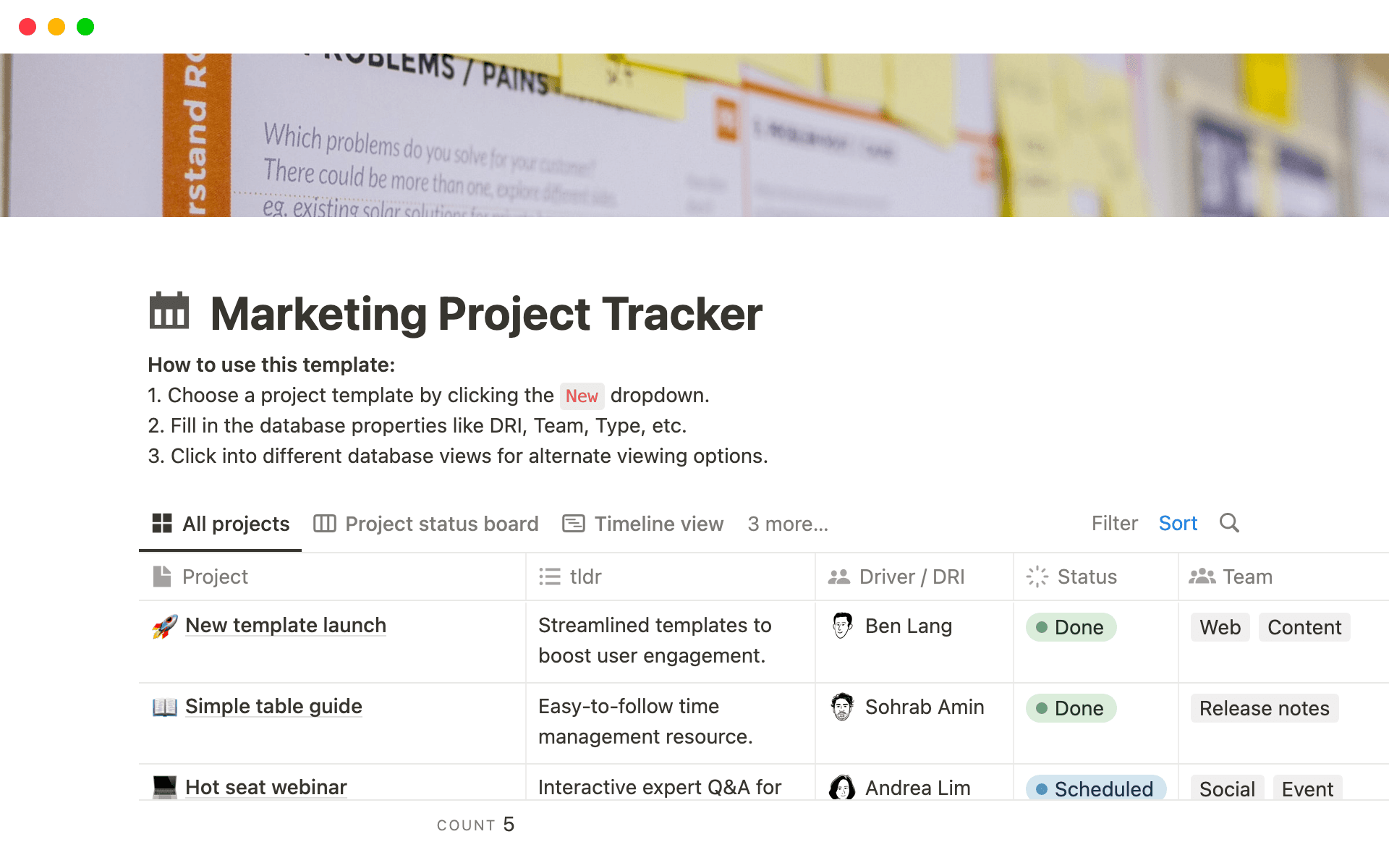 Create your marketing plan in Notion to monitor progress and stay on schedule
