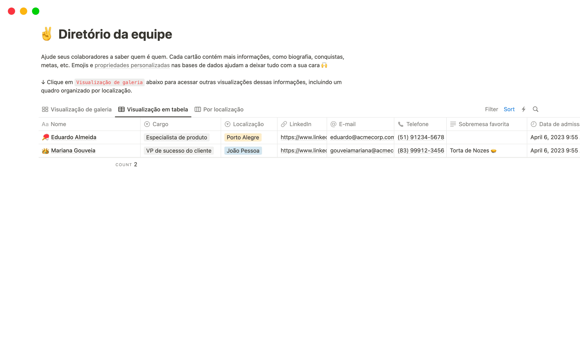 The desktop image for the Team Directory template