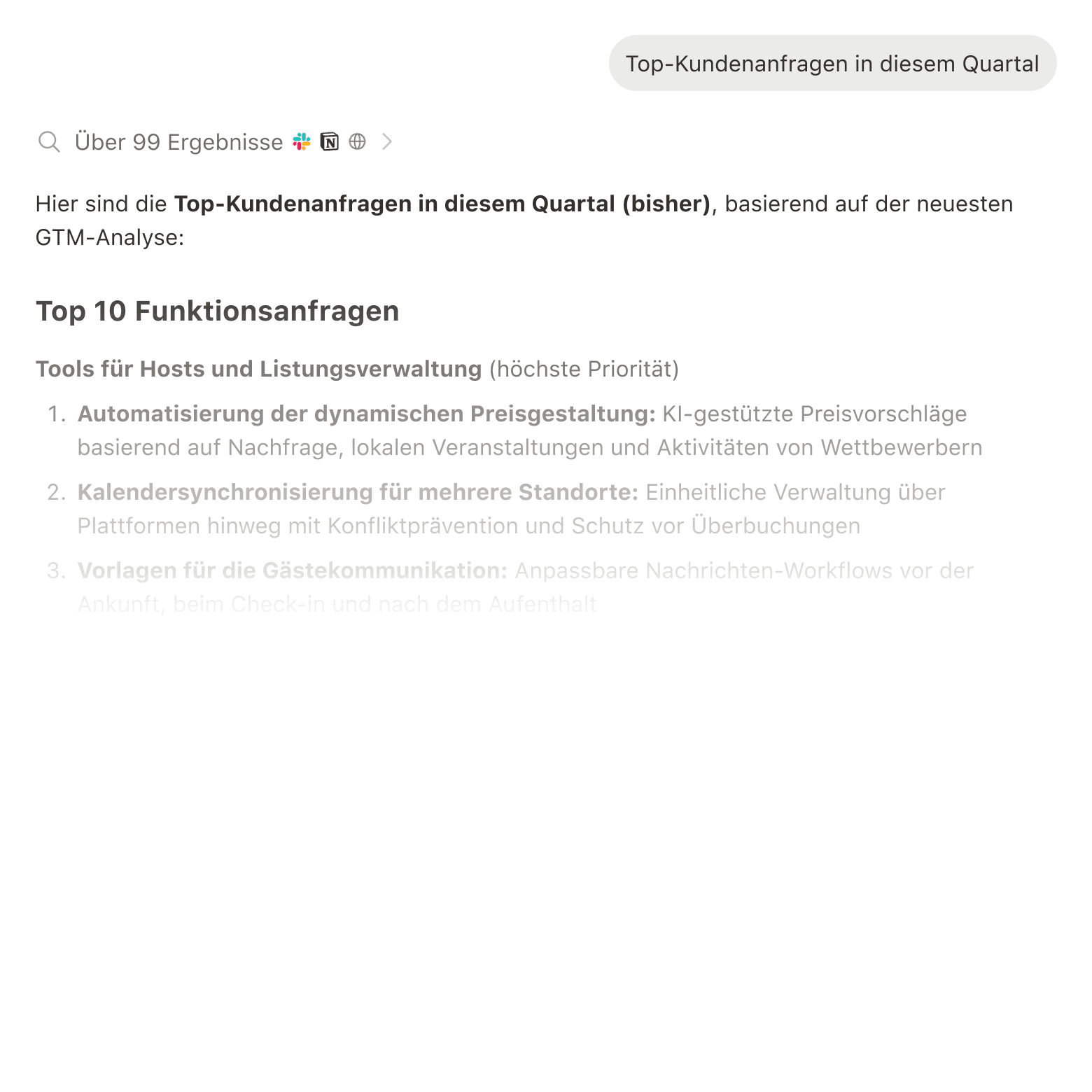 Suchergebnisse mit Informationen aus Slack, Google Drive und Jira