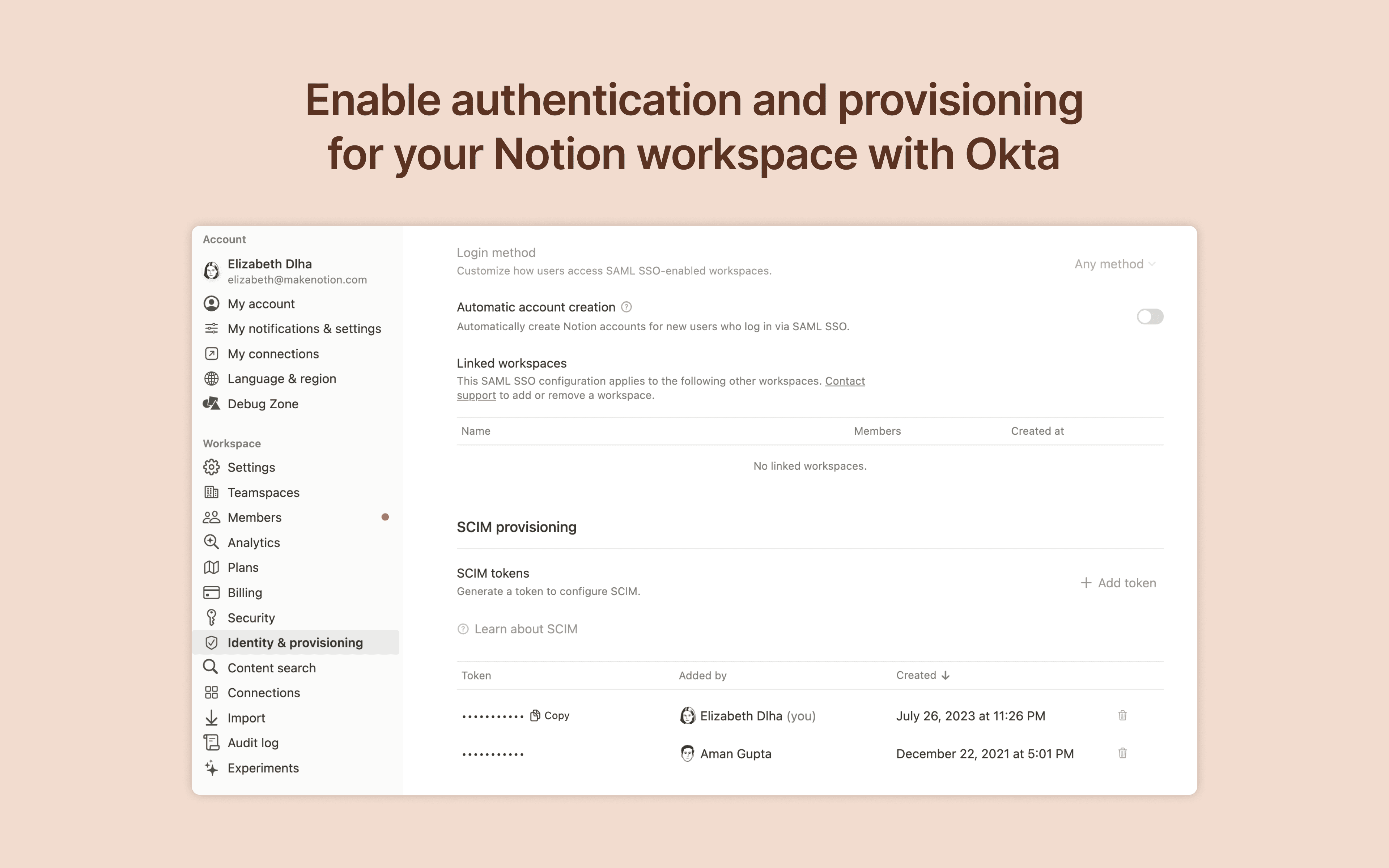 Enable authentication and provisioning for Notion with Okta