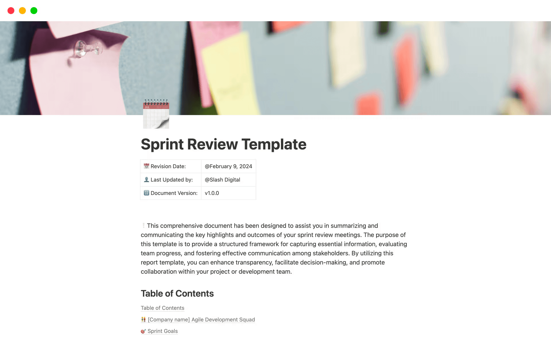 Sprint review template