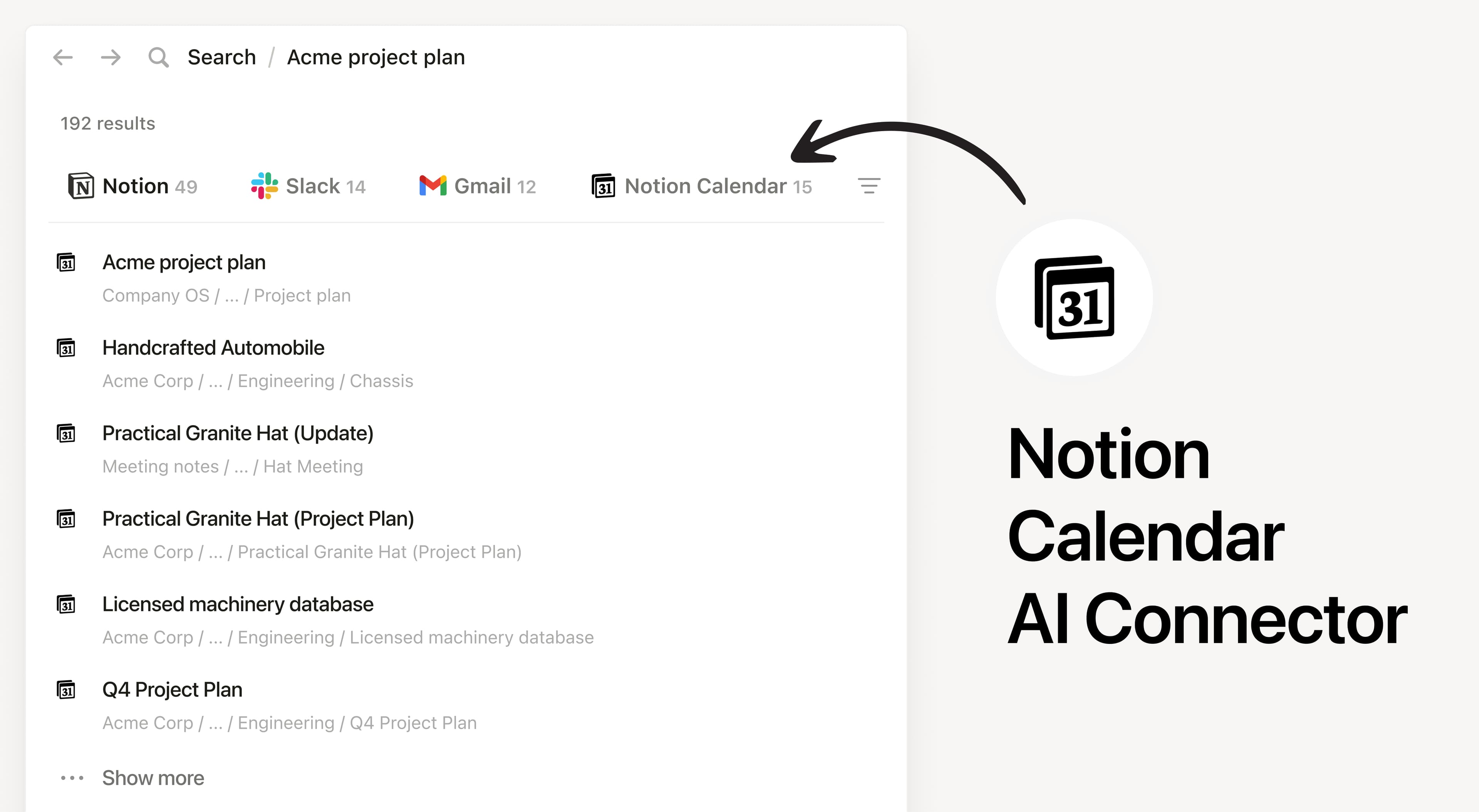 Search your Notion calendar events from your workspace