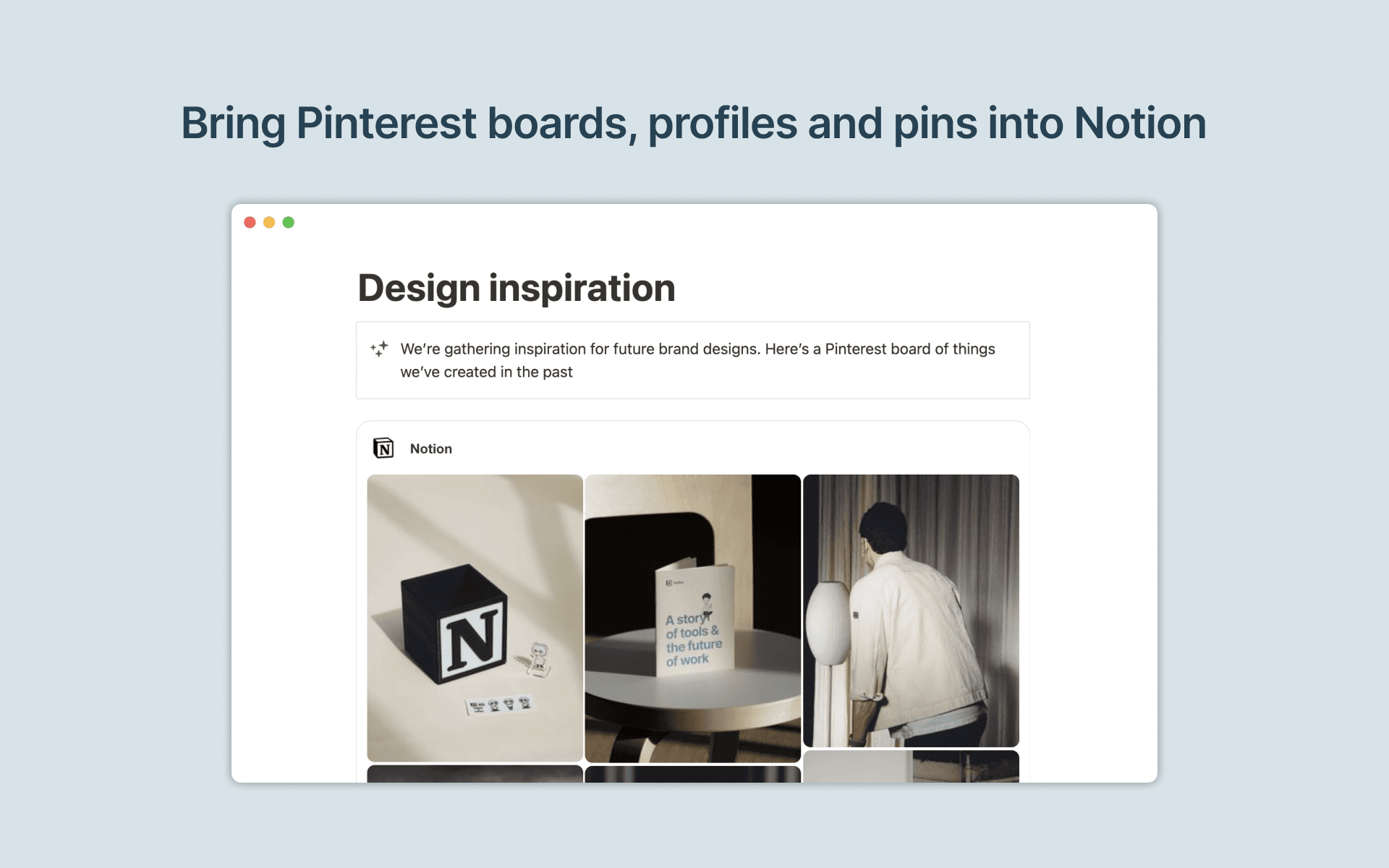 View Pinterest pins, boards and profiles in Notion