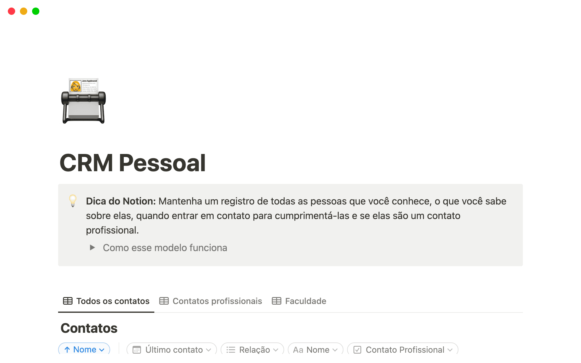 The desktop image for the Personal CRM template