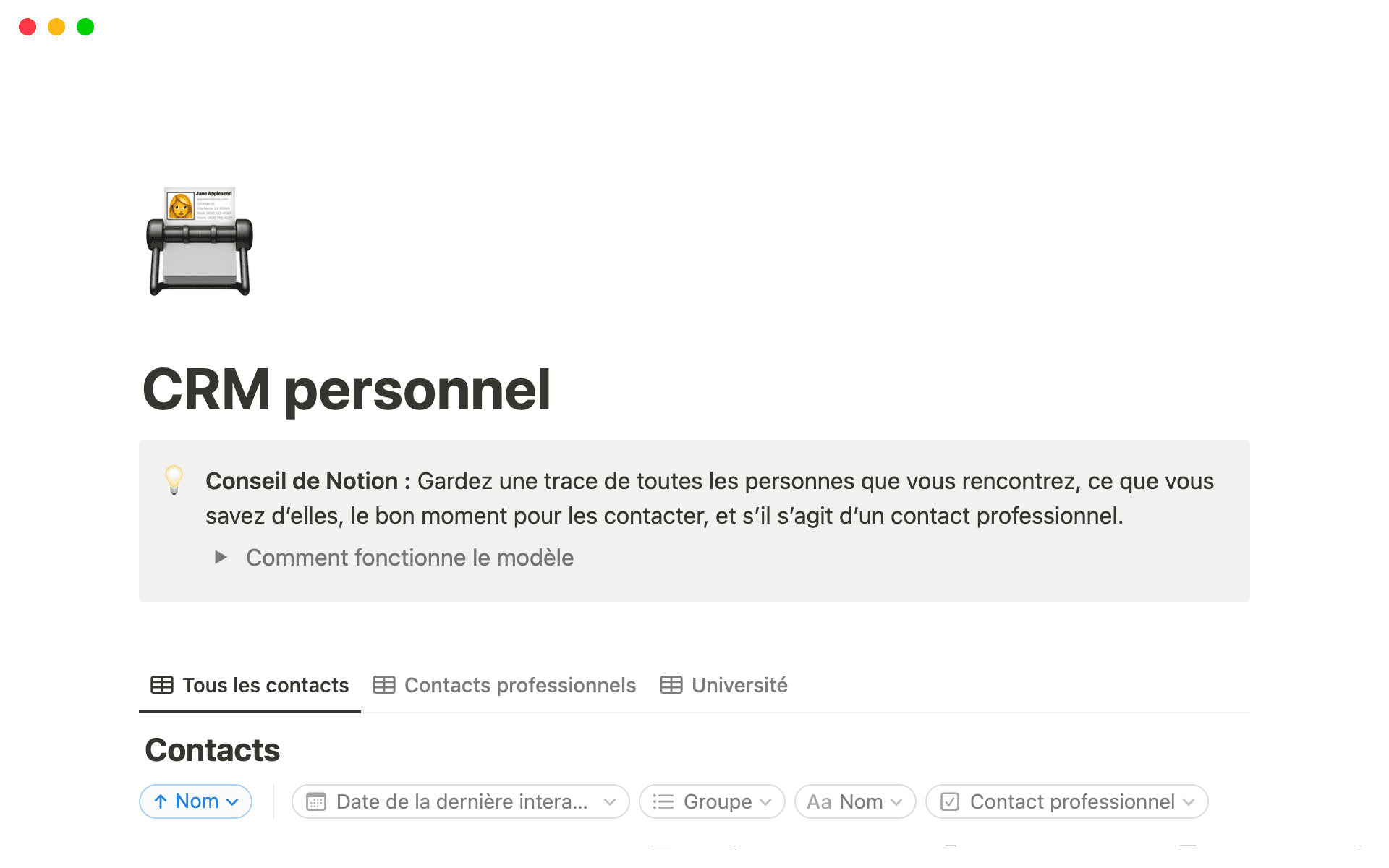 The desktop image for the Personal CRM template