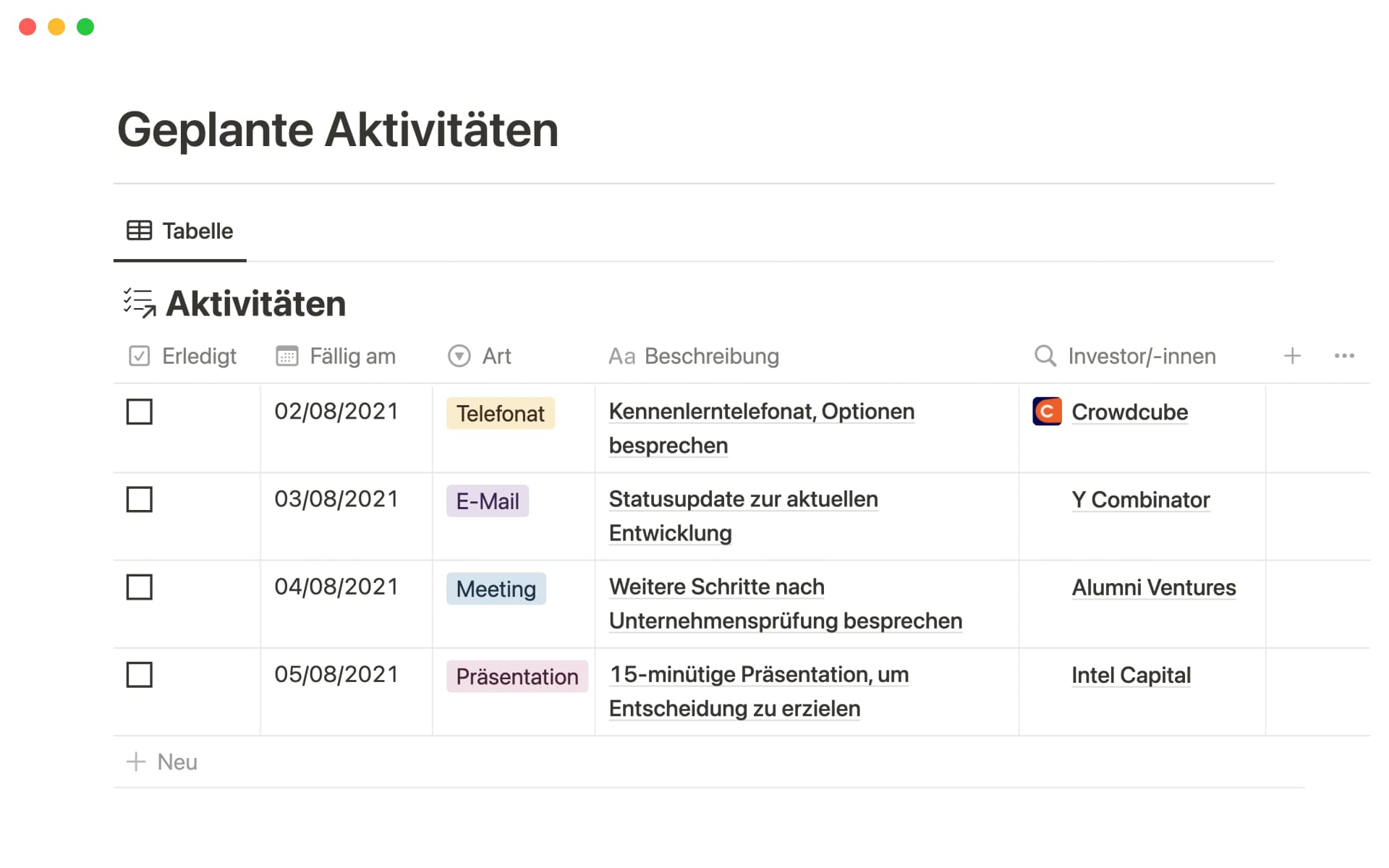 upcoming activities pitches