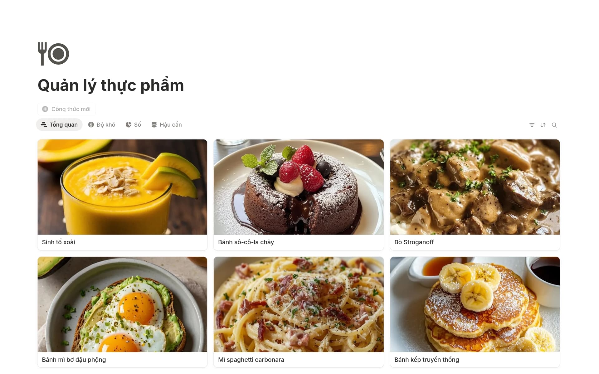 Ảnh chụp bộ sưu tập Hộp công thức nấu ăn của bạn do Notion tạo