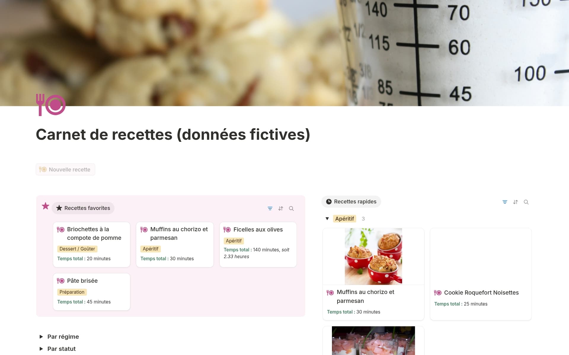 Capture d’écran de la collection Votre boîte à recettes par Notion