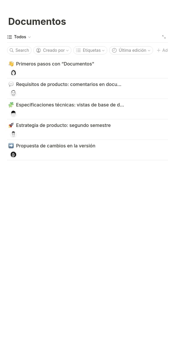Una captura de pantalla de la aplicación móvil de Notion