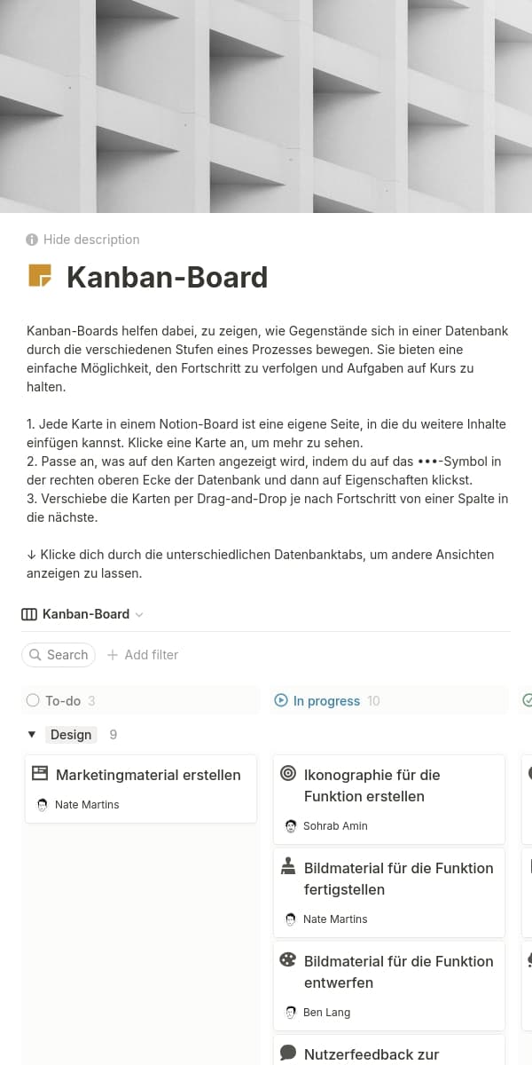 Screenshot der mobilen Notion-App
