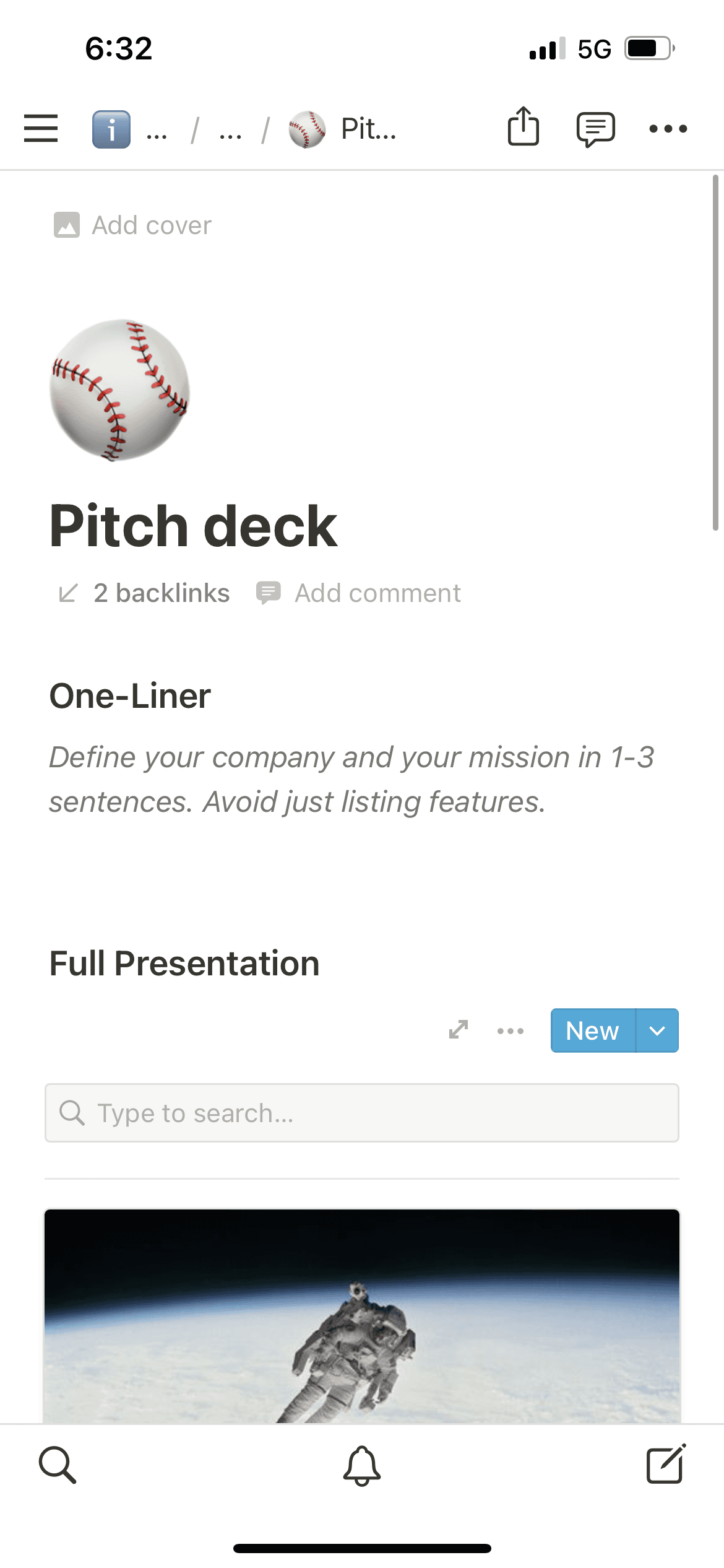 A screenshot of Notion's mobile app