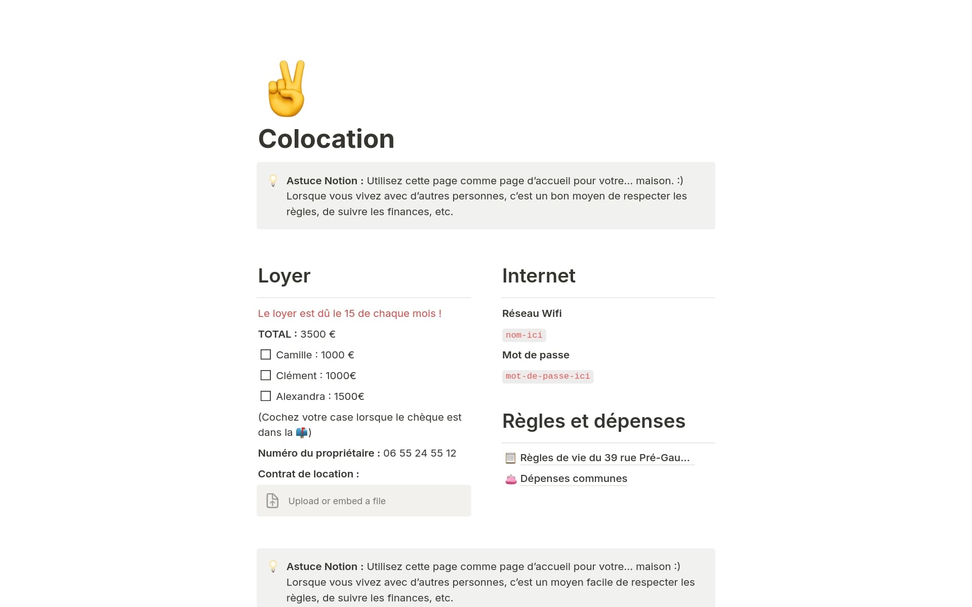 Capture d’écran de la collection Le pack Coloc : gérez votre vie de colocataire avec Notion par Notion