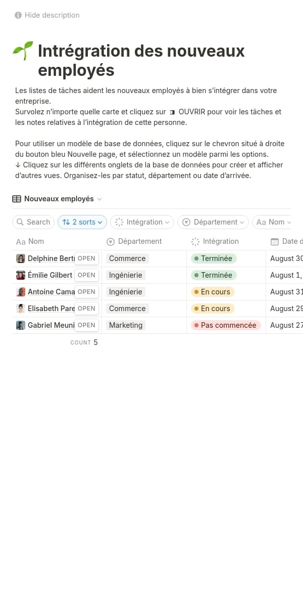 Une capture d’écran de l’application mobile de Notion