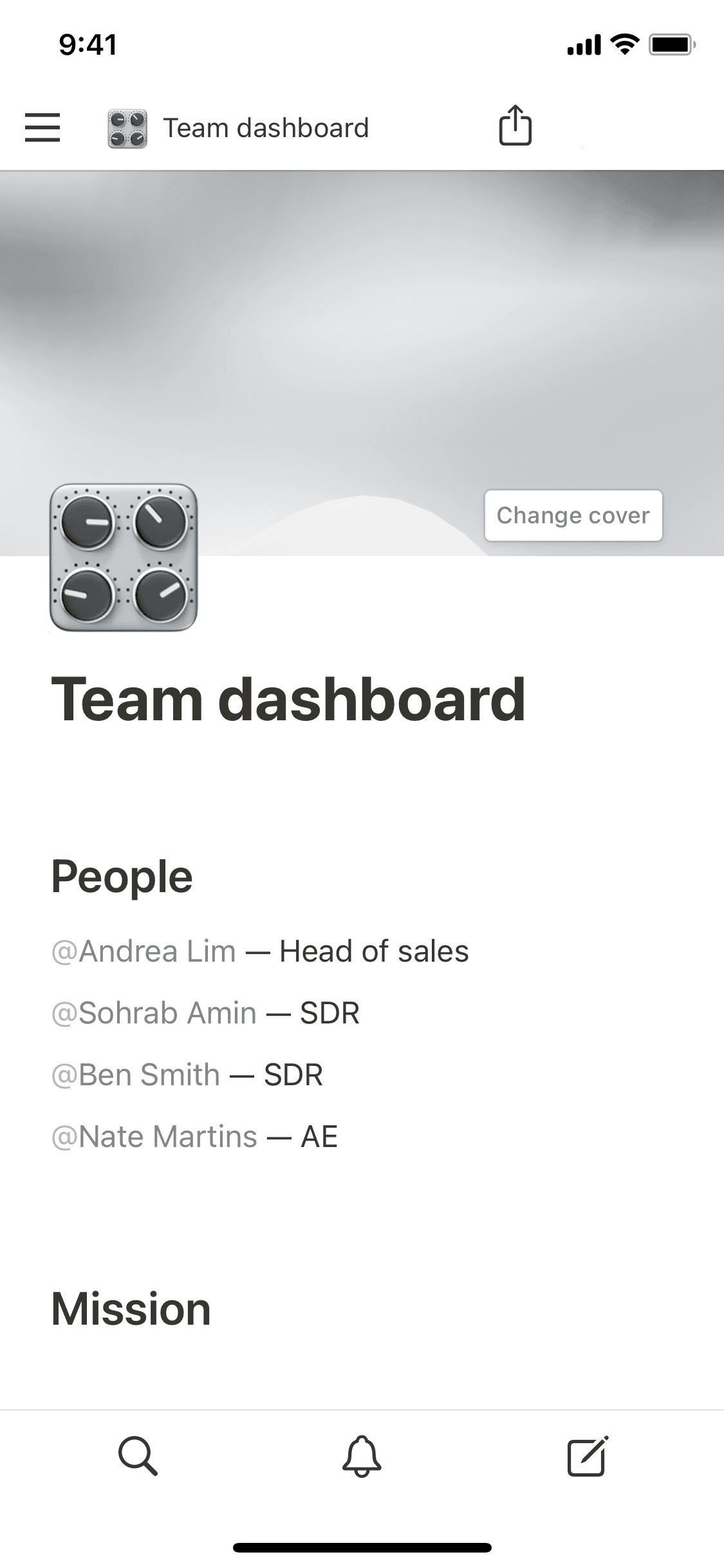 A screenshot of Notion's mobile app