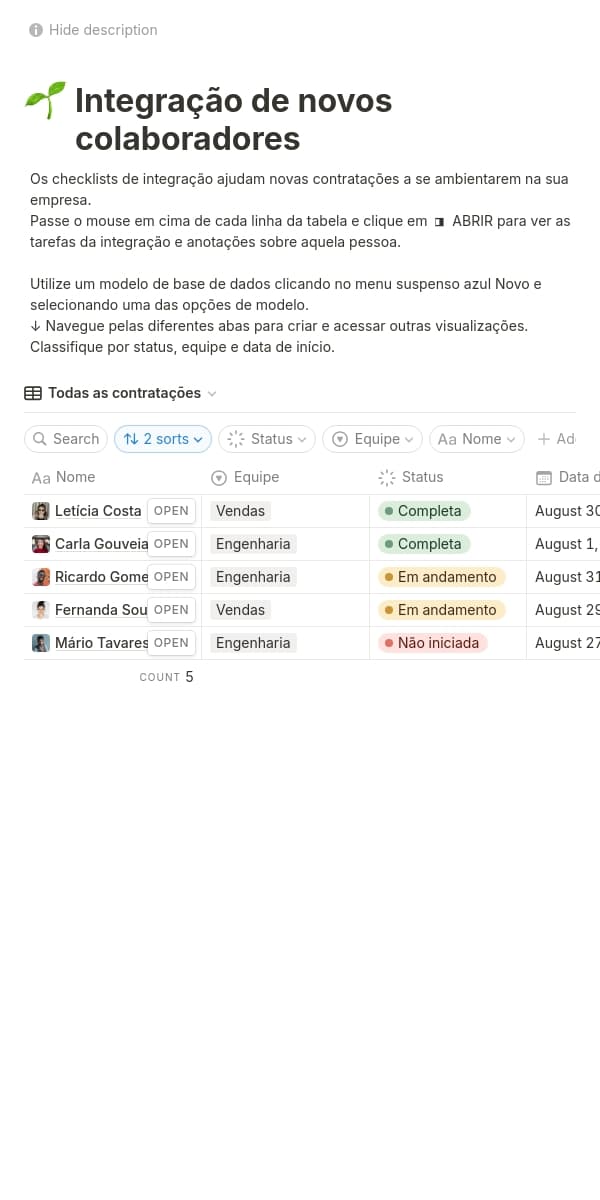 Captura de tela do aplicativo móvel do Notion