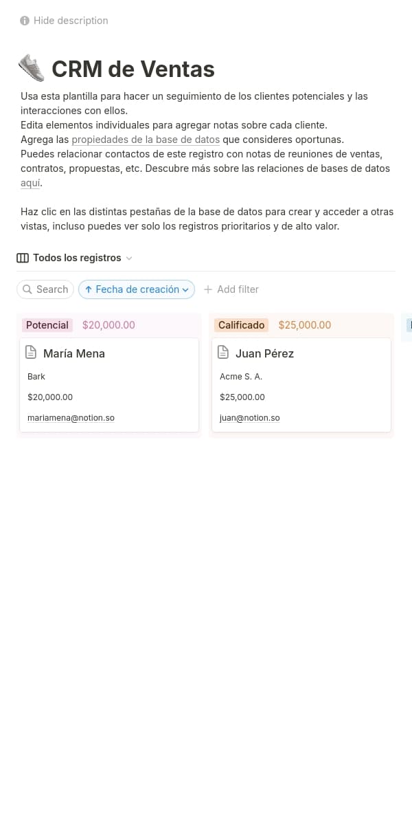 Una captura de pantalla de la aplicación móvil de Notion