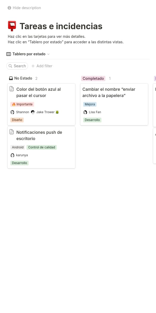 Una captura de pantalla de la aplicación móvil de Notion
