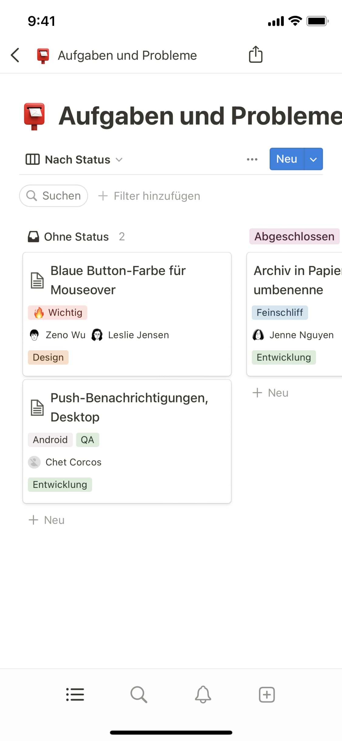 Screenshot der mobilen Notion-App