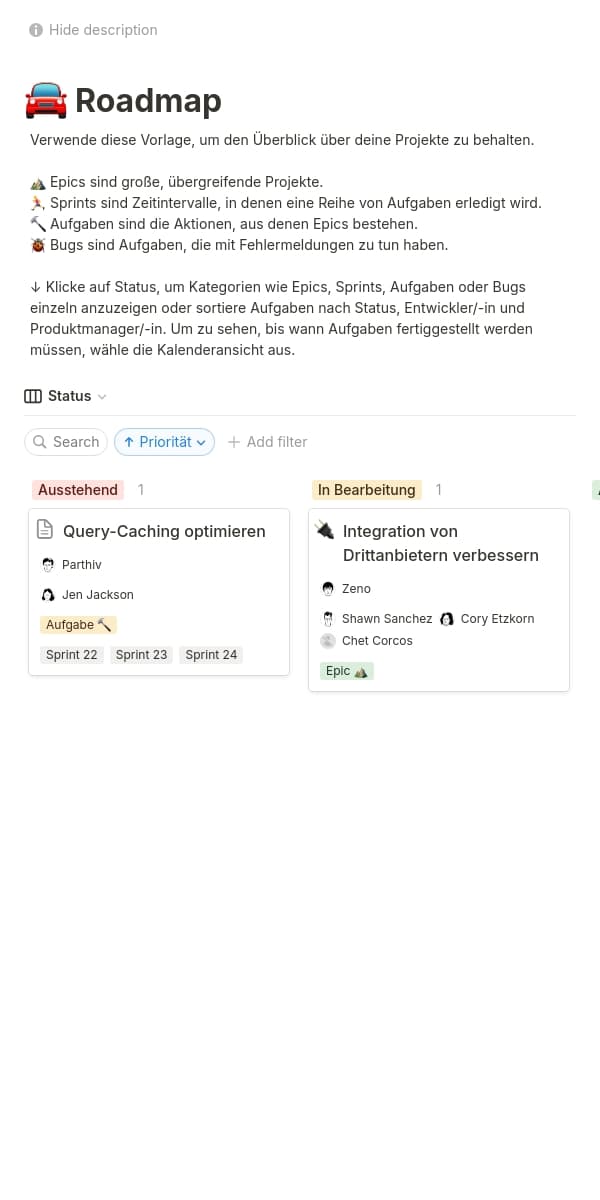 Screenshot der mobilen Notion-App