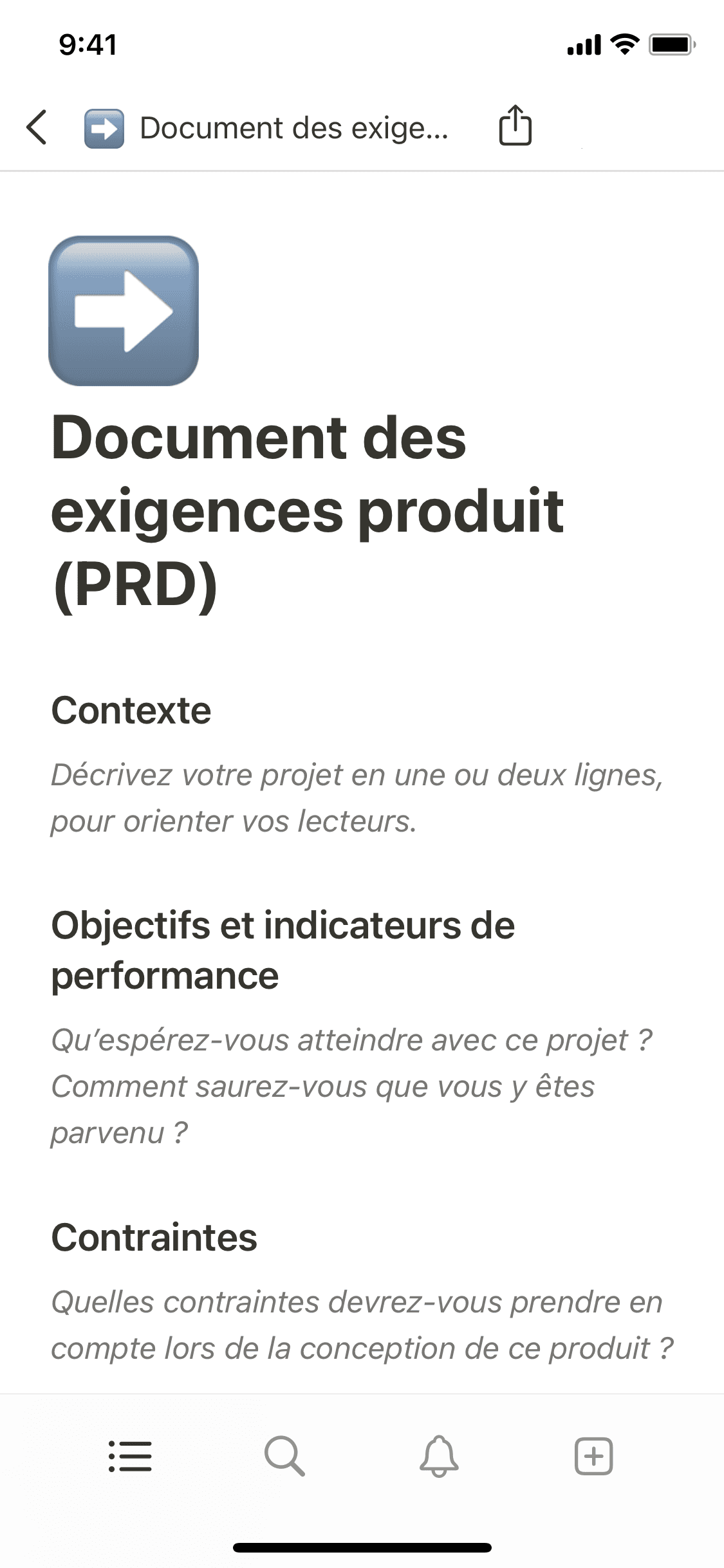 Une capture d’écran de l’application mobile de Notion