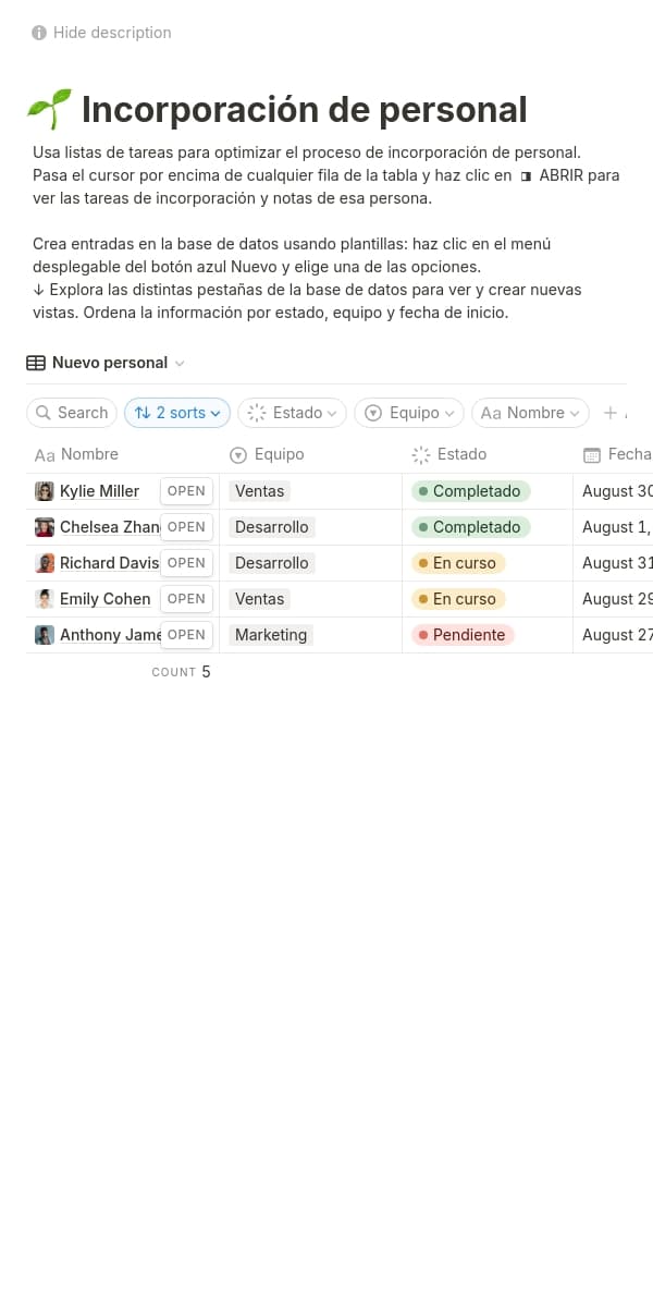 Una captura de pantalla de la aplicación móvil de Notion