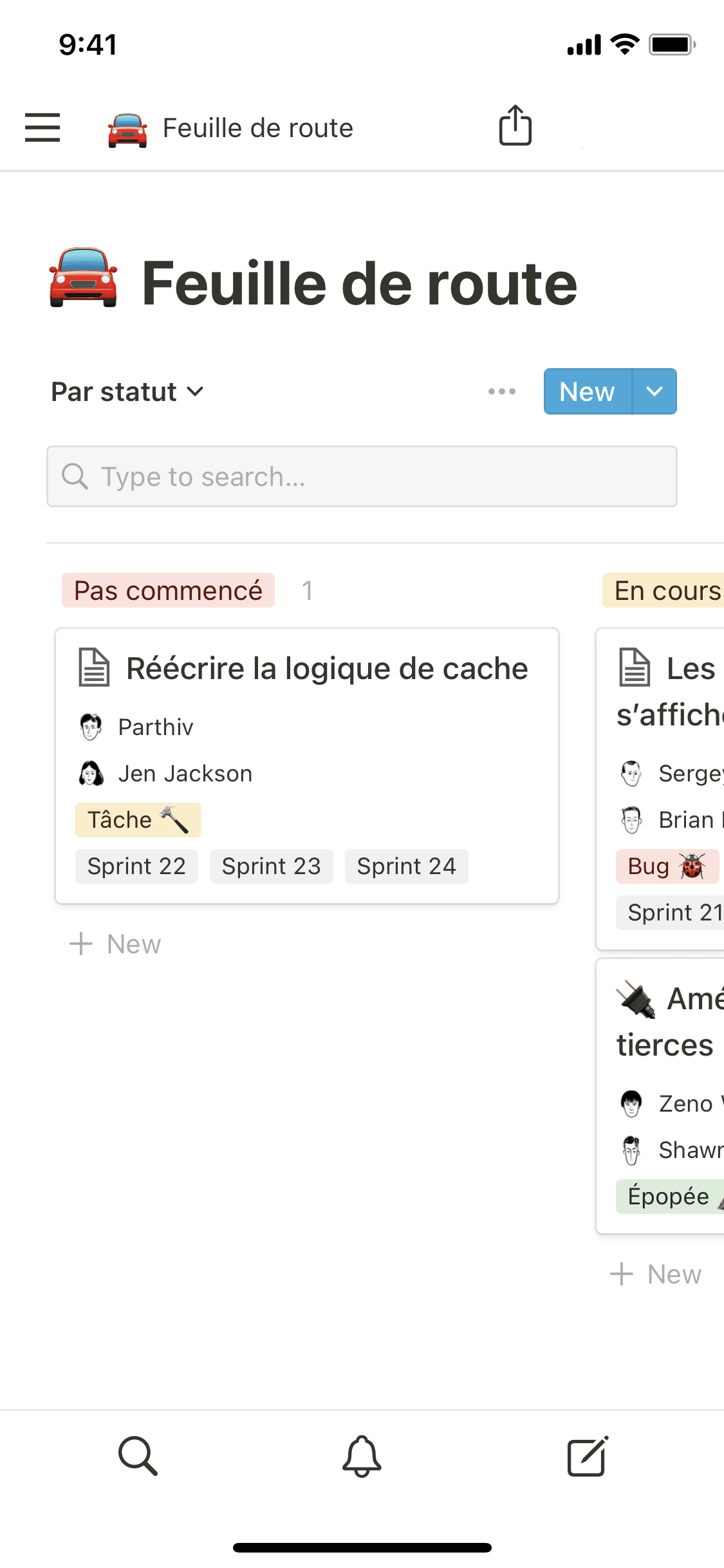 Une capture d’écran de l’application mobile de Notion
