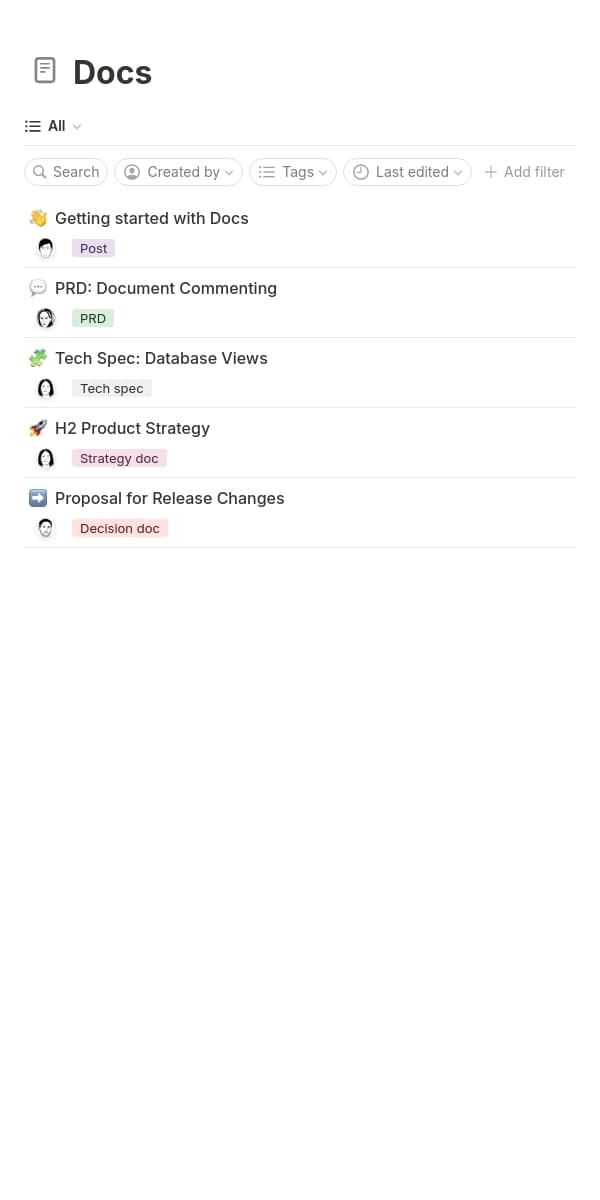 Screenshot der mobilen Notion-App