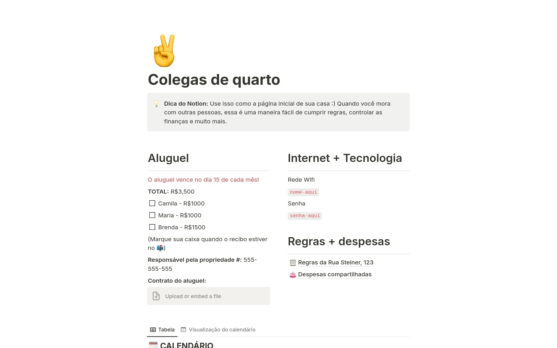 Captura de tela da coleção Nosso Cantinho: use o Notion para administrar a vida com colegas de quarto por Notion