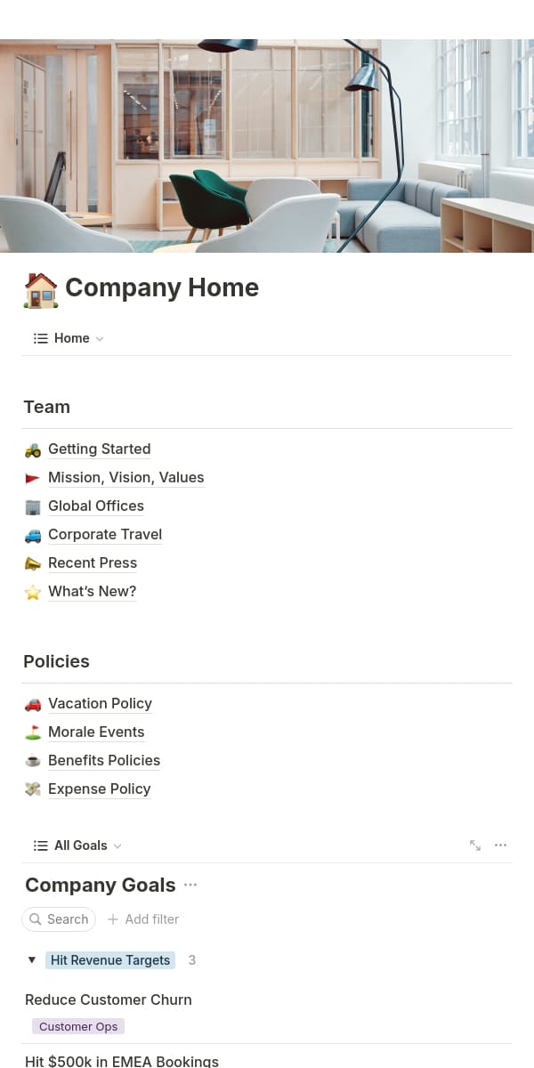 A screenshot of Notion's mobile app