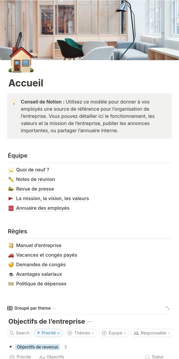 Une capture d’écran de l’application mobile de Notion