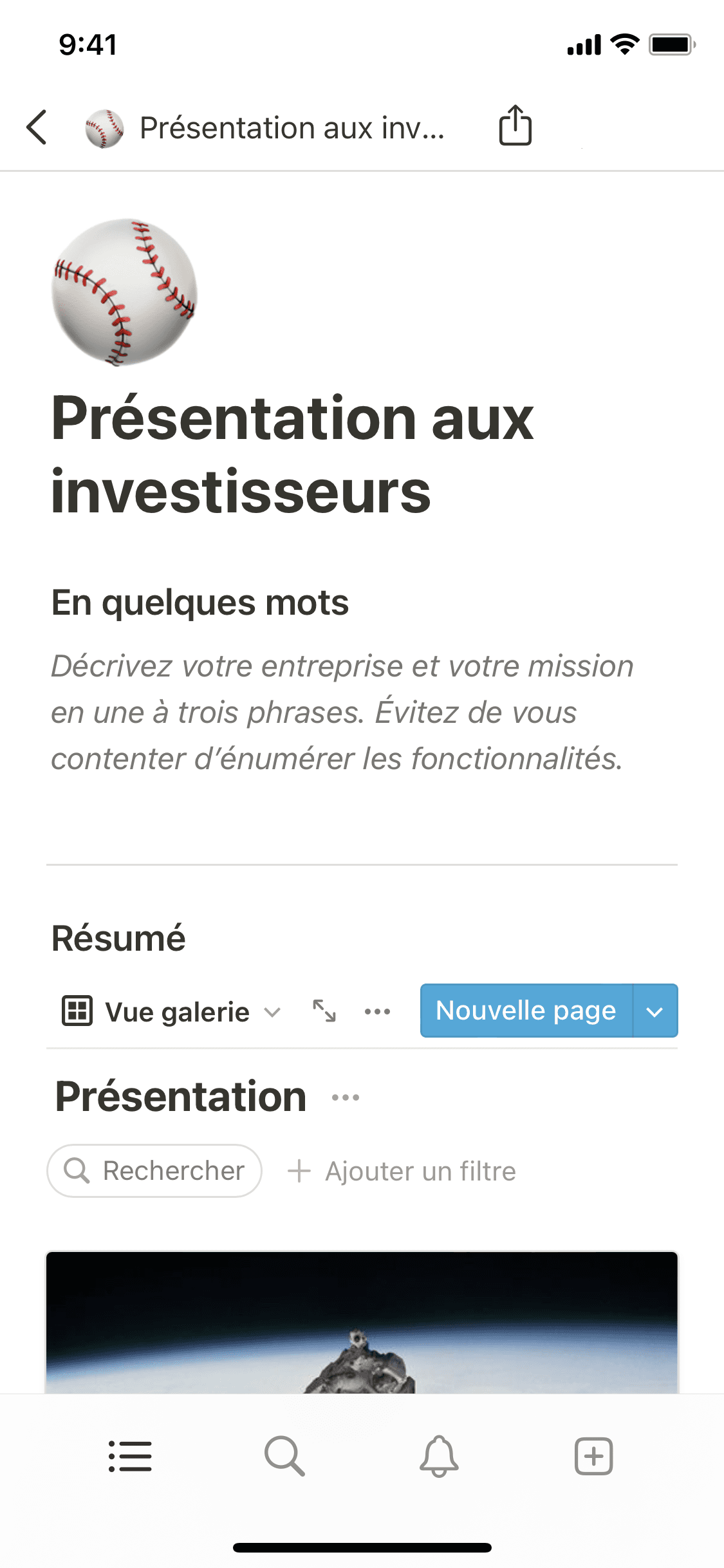 Une capture d’écran de l’application mobile de Notion