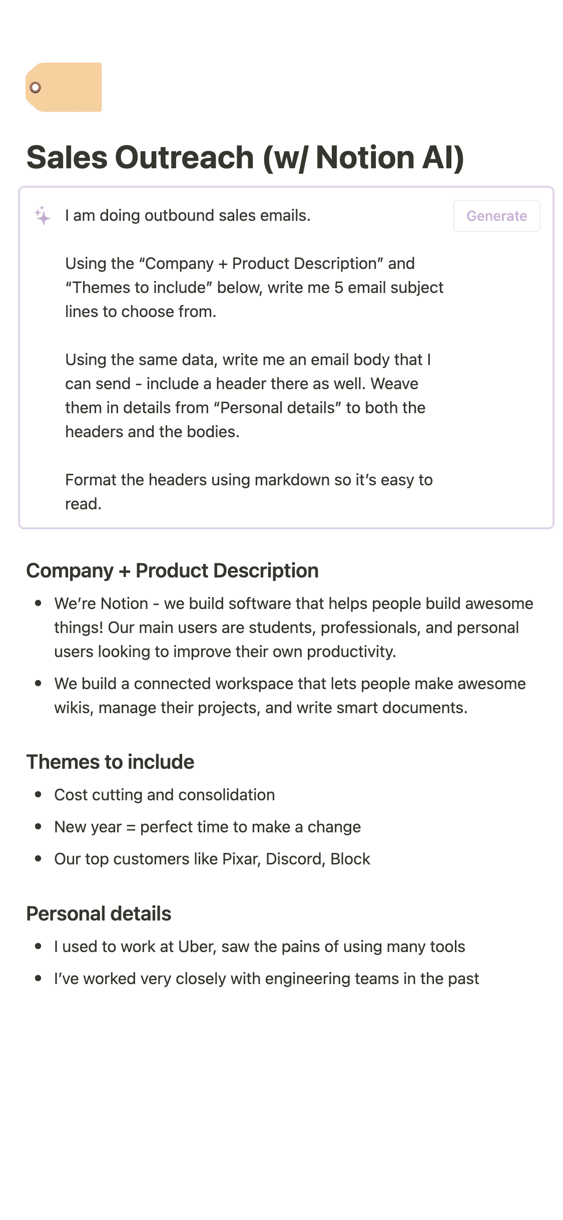 A screenshot of Notion's mobile app